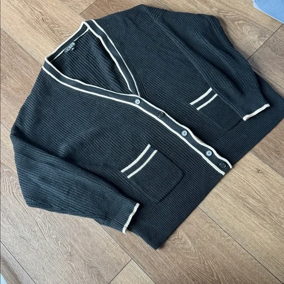 J. Crew Black Cardigan with Cream Contrast Trim - Picture 2 of 6